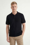 Polo Tricot Texturizado Masculina Acostamento Preto