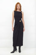 Vestido Longo Drapeado Com Fivela ACT Feminino Preto