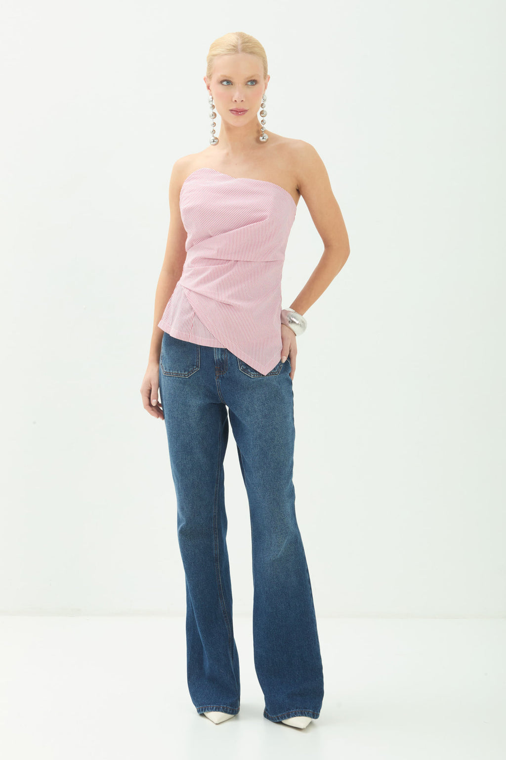 Blusa Sem Alça Listrada Red Velvet ACT Feminino Listrado Red Velvet