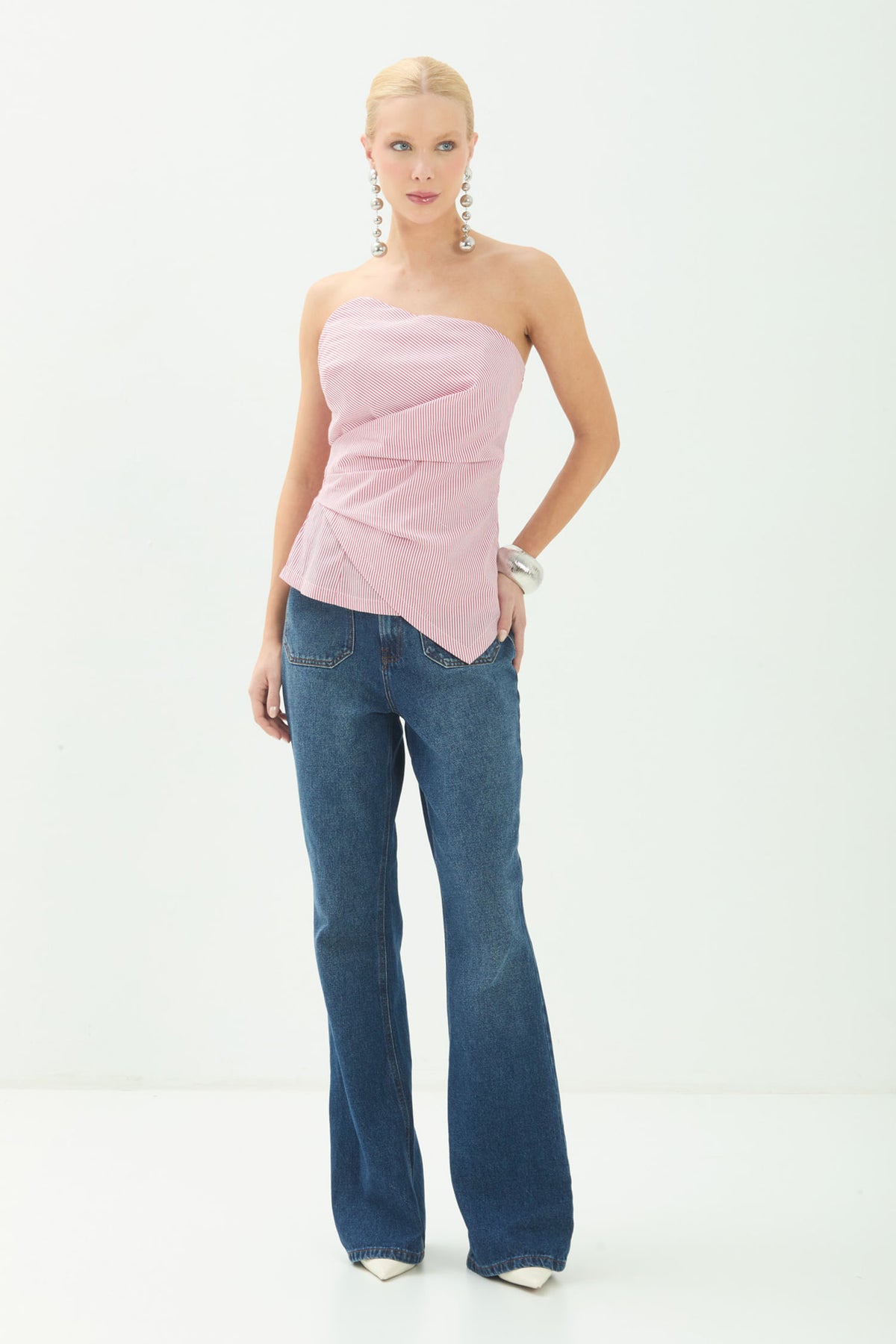 Blusa Sem Alça Listrada Red Velvet ACT Feminino Listrado Red Velvet