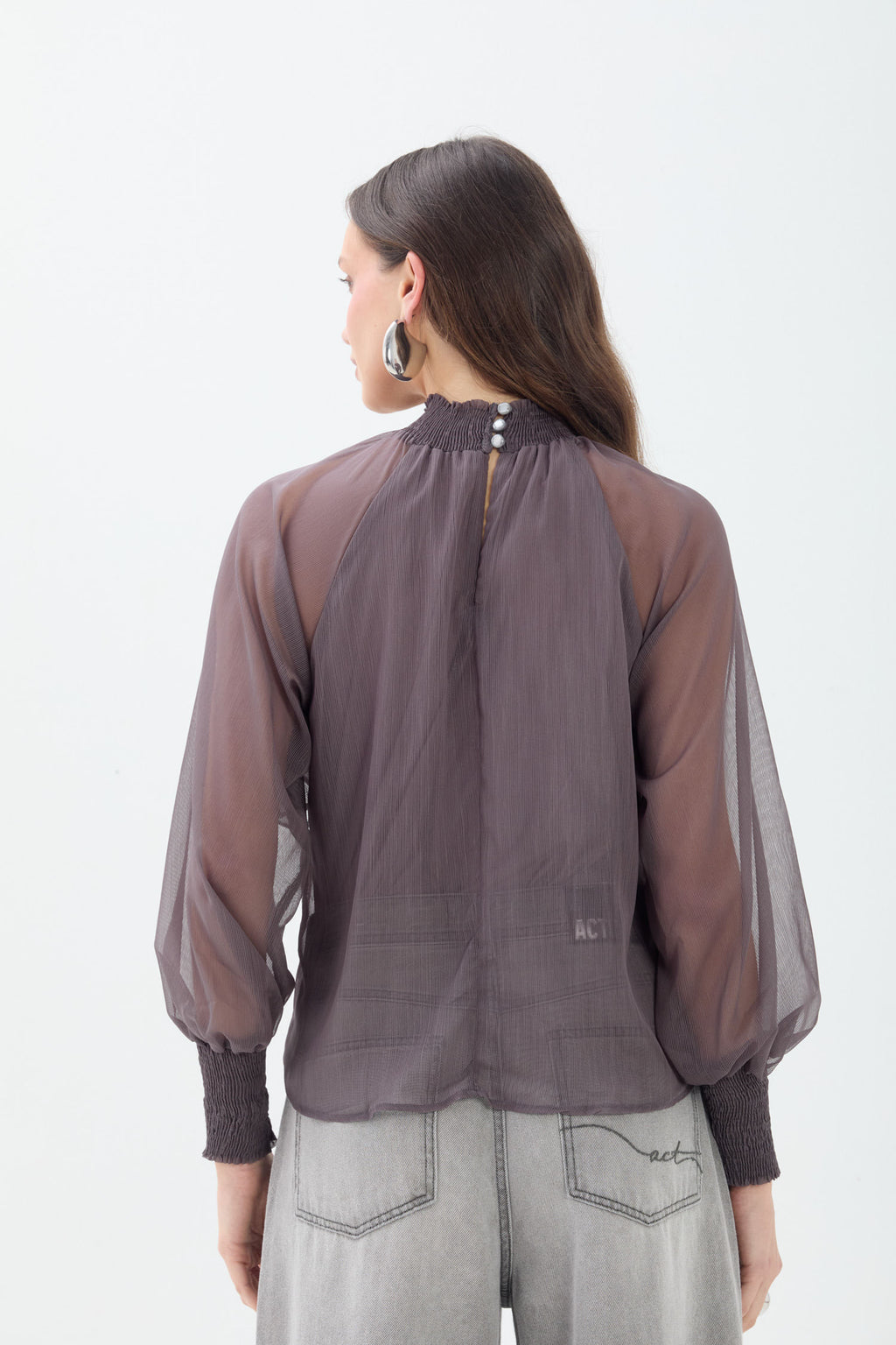 Blusa Com Babados ACT Feminina Light Silver