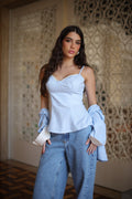 Blusa Peplum De Alcinha ACT Feminina Calm Blue C/ Off
