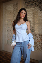 Blusa Peplum De Alcinha ACT Feminina Calm Blue C/ Off
