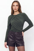 Blusa Manga Longa Drapeada ACT Feminina Midnight Green
