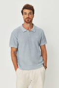 Polo Tricot Masculina Acostamento Azul Claro