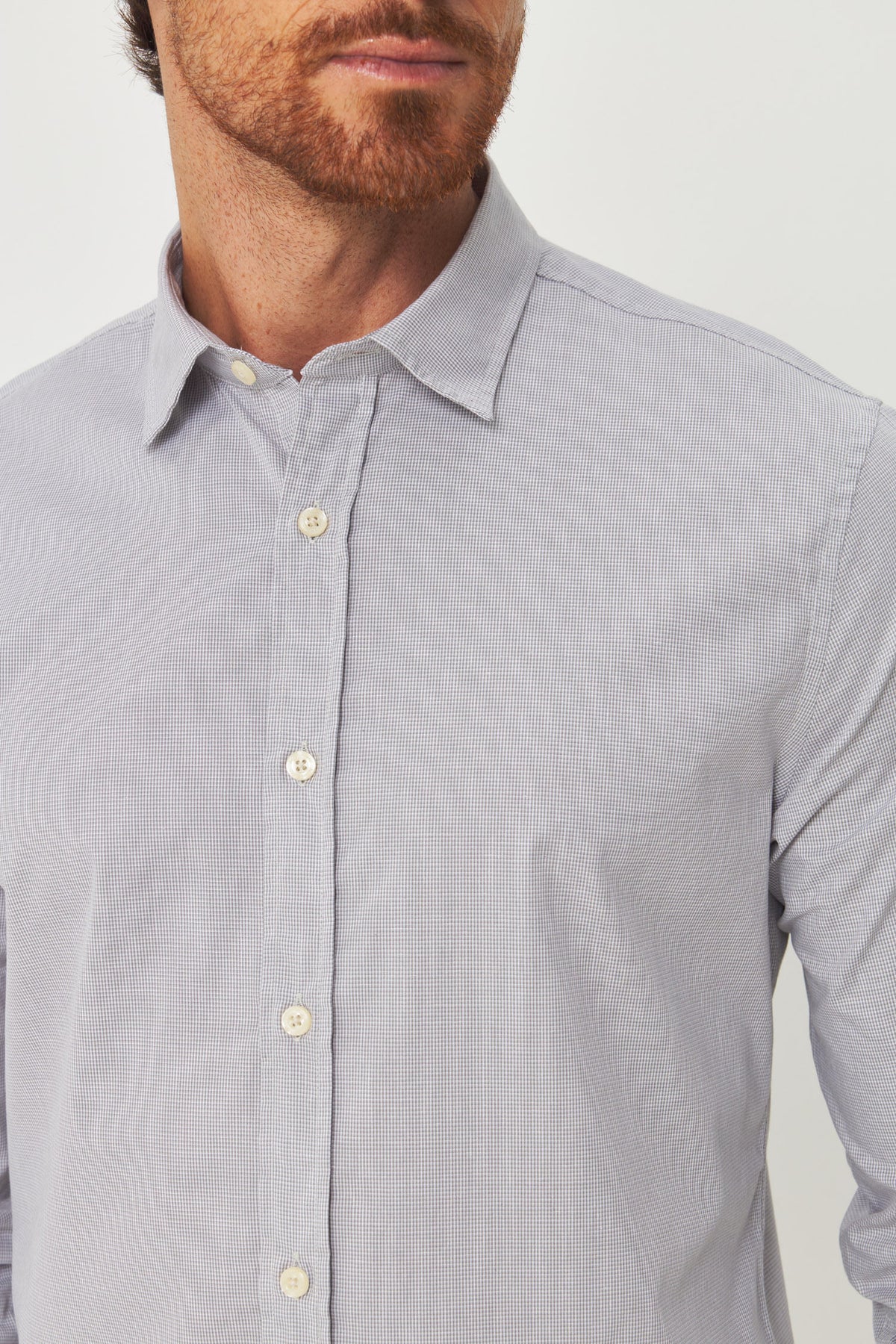 Camisa Manga Longa Scrivania Masculina Acostamento Micro Vichy Cinza