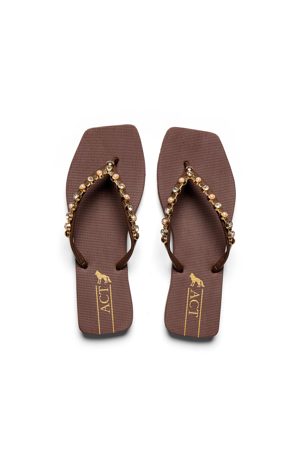 Chinelo Quadrado Fashion Metal ACT Feminino Coffee