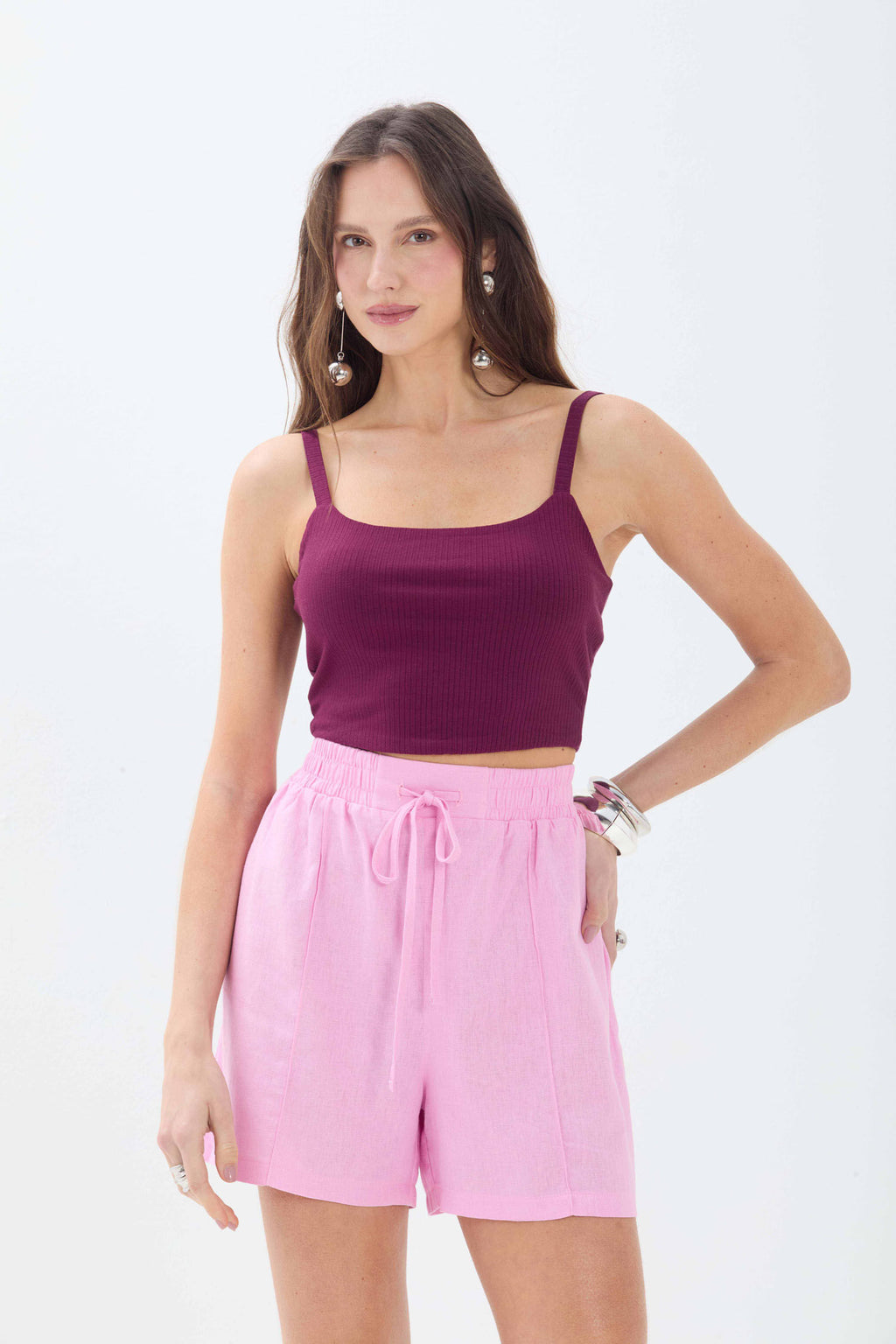 Short em Linho com Nervura ACT Feminino Pink Sunset
