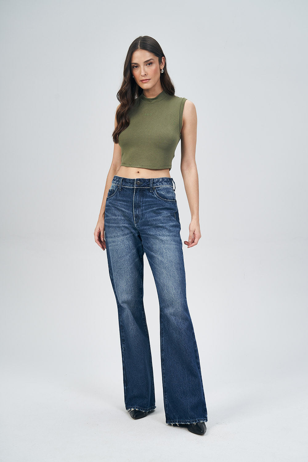 Blusa Crop Touch Feminina Acostamento Deep Olive