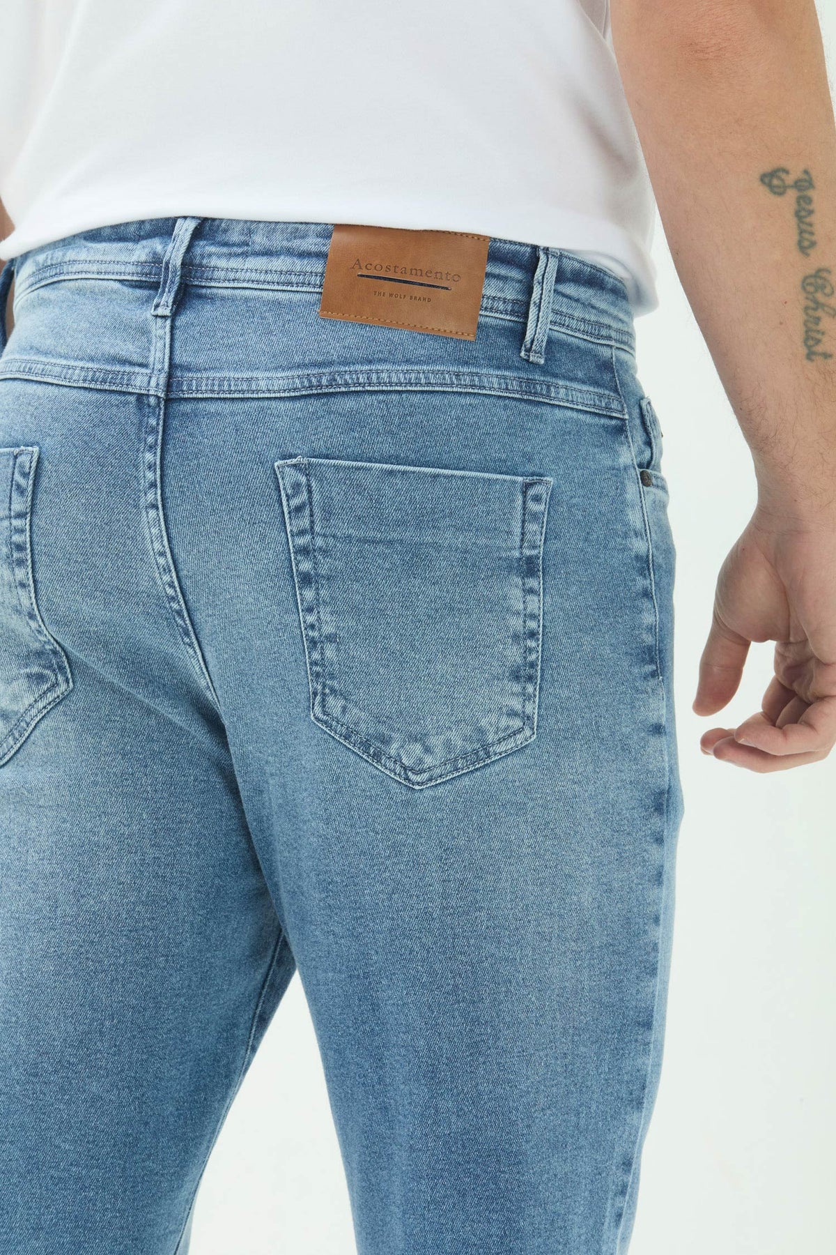 Calça Jeans Skinny Moderna Masculina Acostamento Jeans Claro