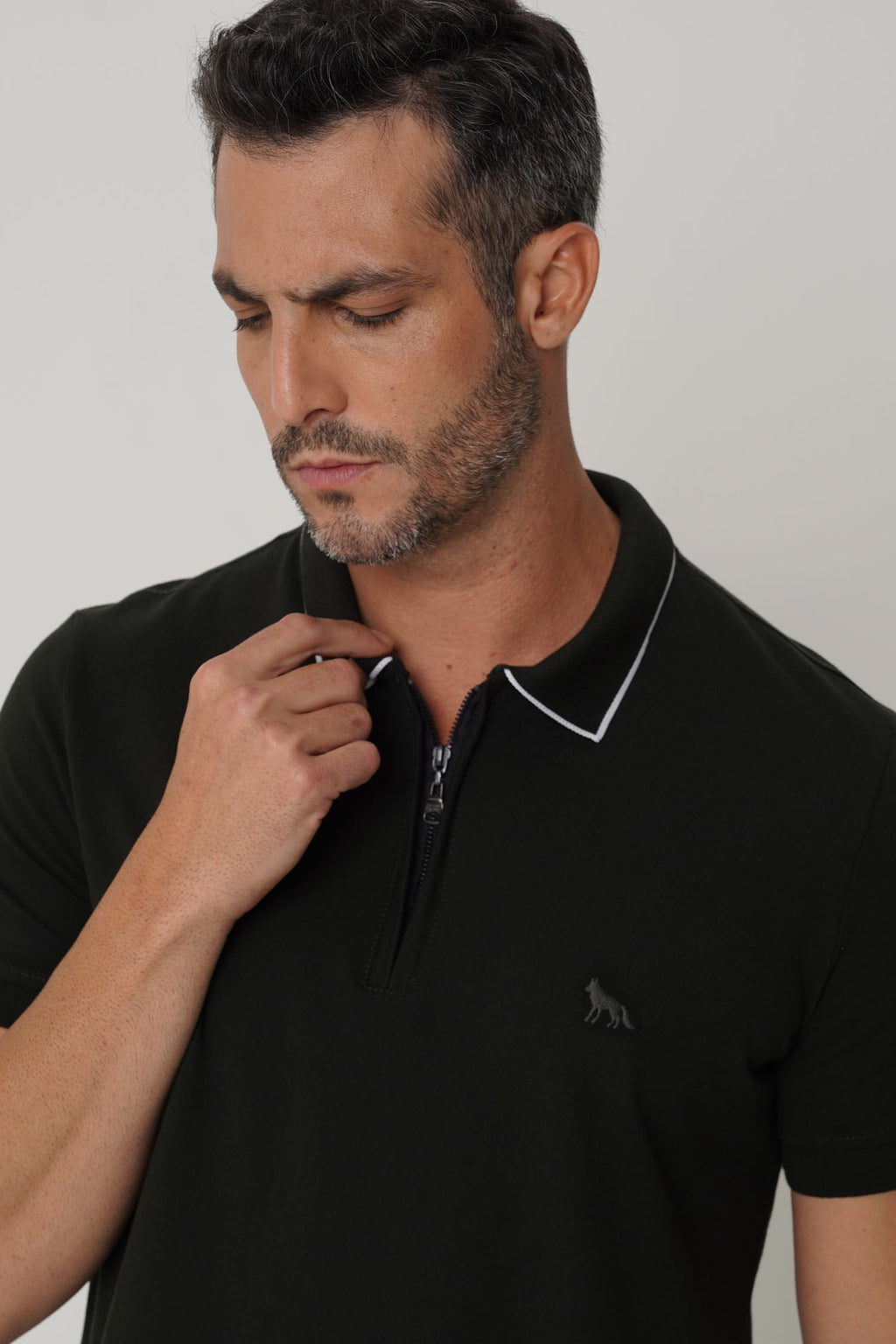 Polo Com Elastano Masculina Acostamento Verde Folhagem
