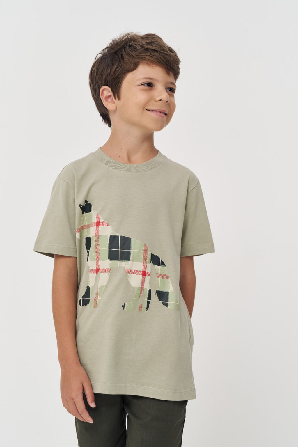 Camiseta Estampa Lobo Menino Acostamento Next Verde Salvia