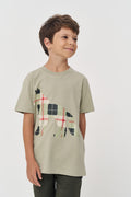 Camiseta Estampa Lobo Menino Acostamento Next Verde Salvia