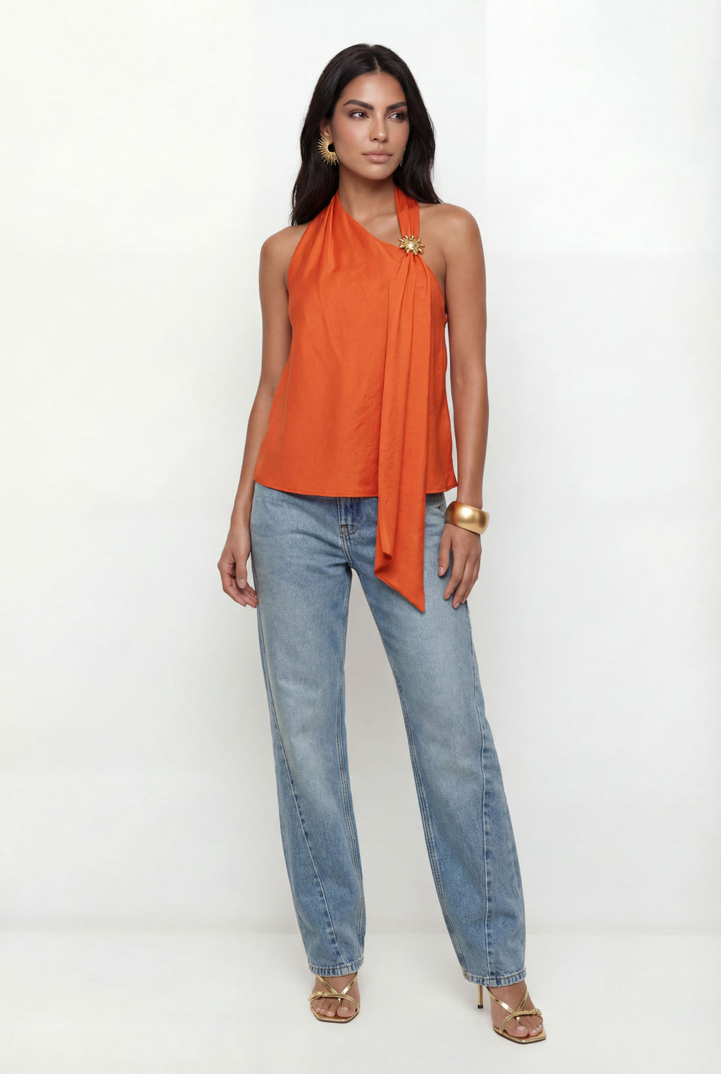 Blusa Com Aviamento No Busto ACT Feminina Vibrant Orange
