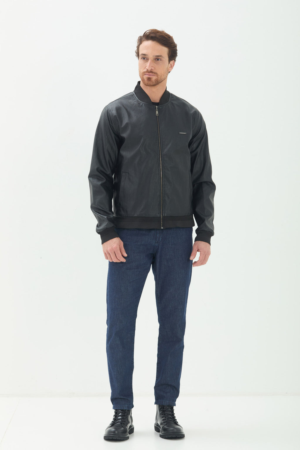 Jaqueta PU Com Ziper Masculino Acostamento Preto