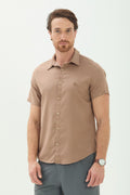 Camisa Manga Curta Leve Masculina Acostamento Marrom