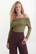 Blusa Ombro A Ombro Drapeada ACT Feminina Deep Brown
