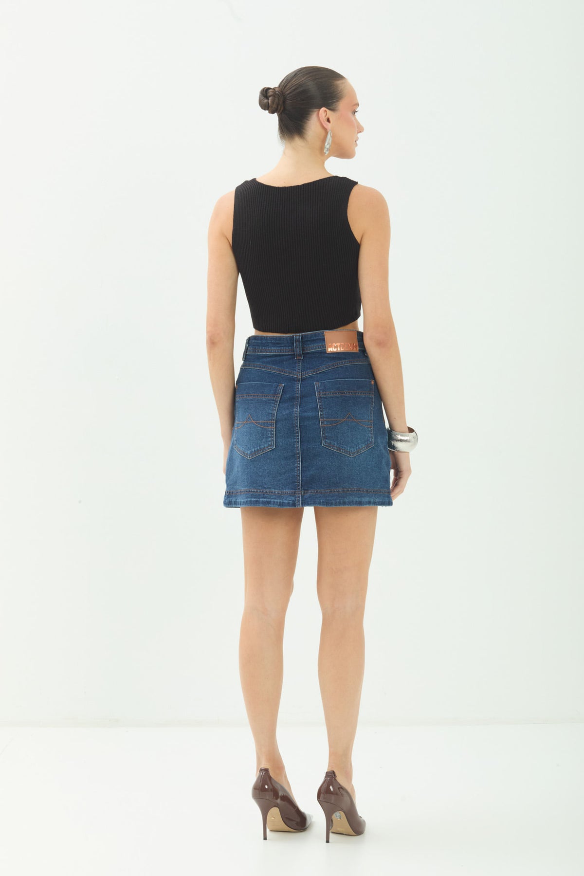 Saia Jeans Botões Frontais ACT Feminina Jeans Intermediario