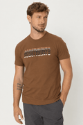 Camiseta Estampa Frontal Masculina Acostamento Marrom Castanho