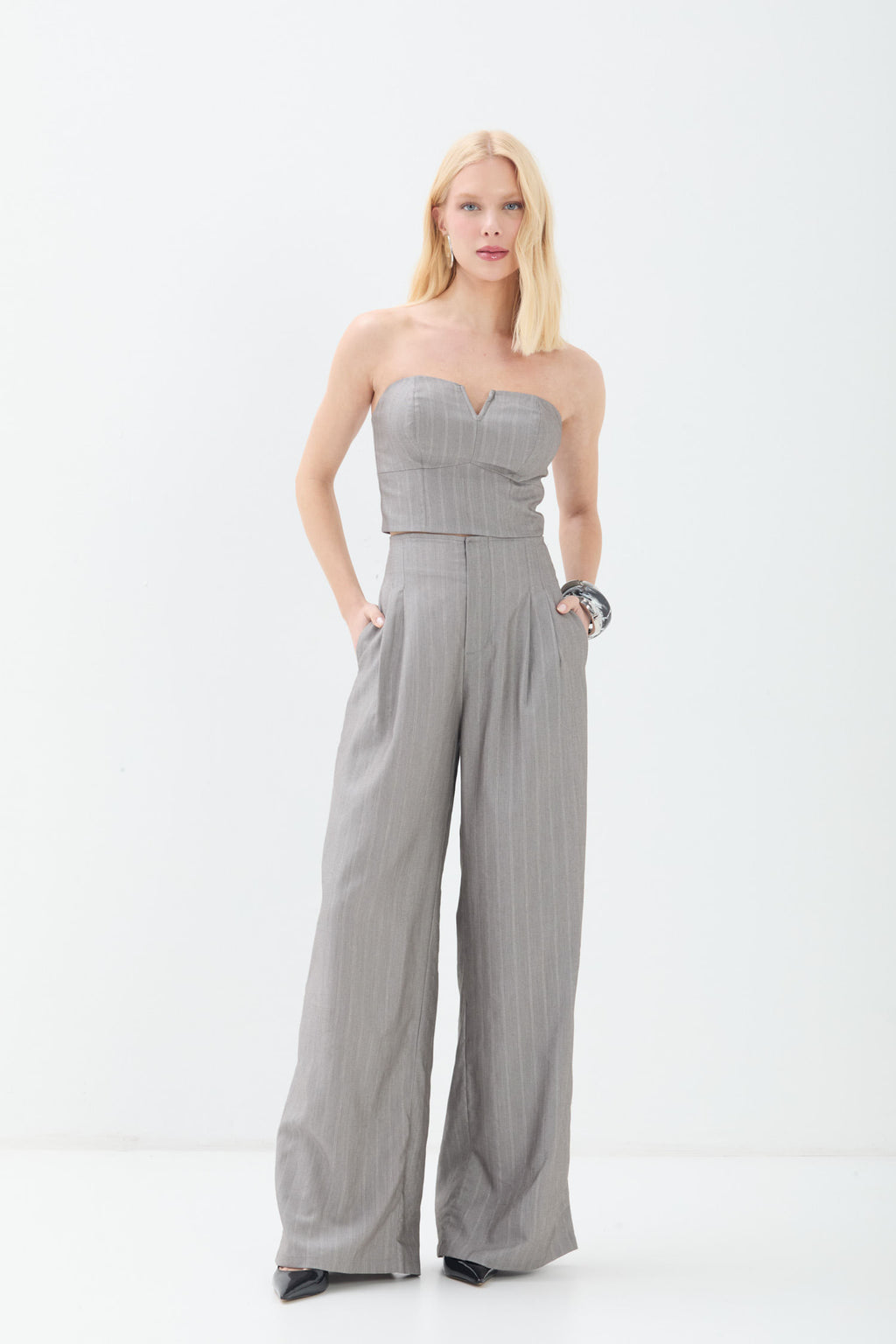 Calça Alfaiataria Pantalona  ACT Feminina Light Silver