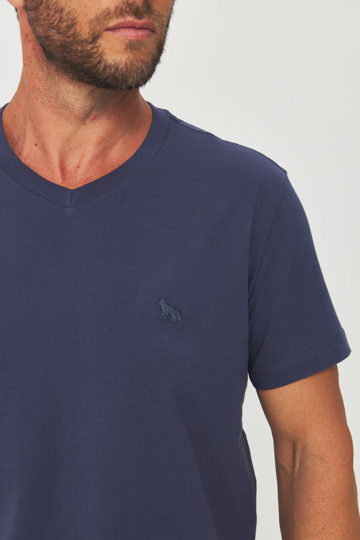 Camiseta Casual Gola V Masculina Acostamento Azul Navy