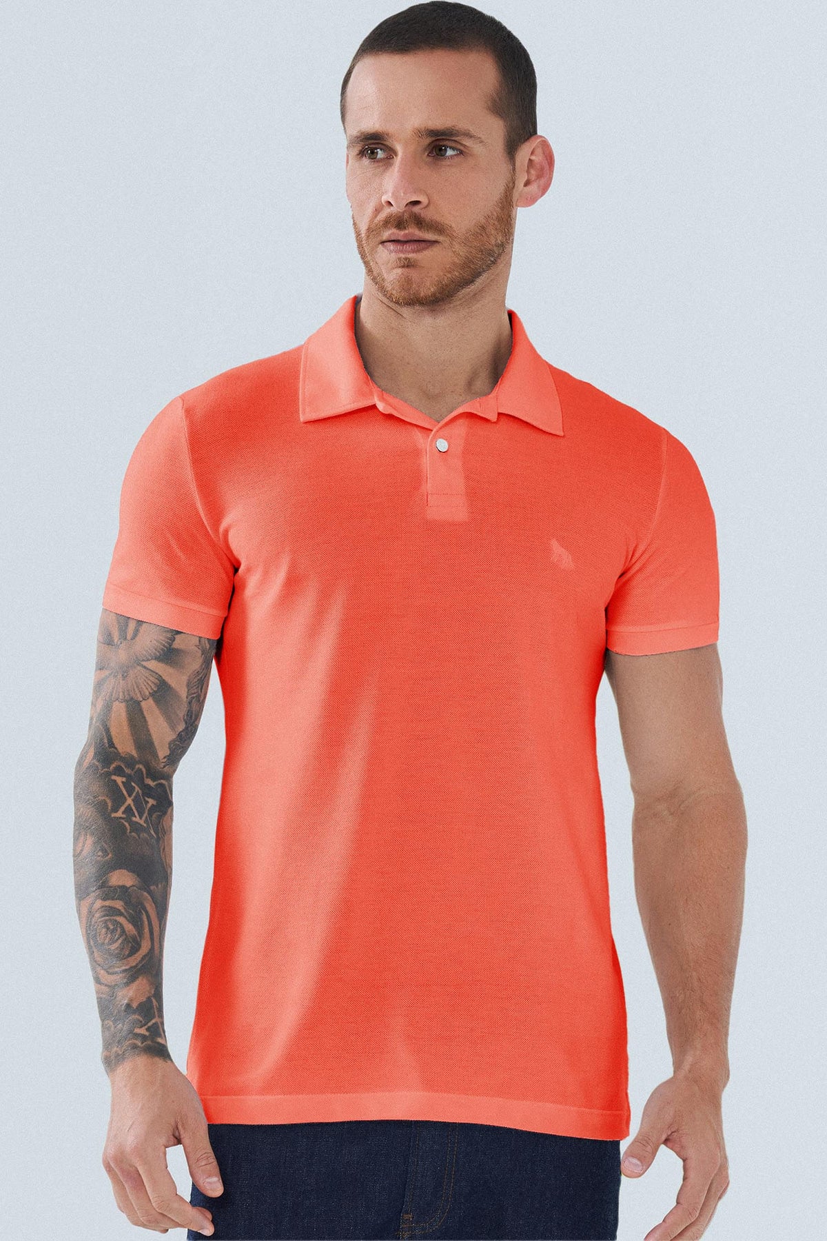 Polo Fundamental Masculina Acostamento Laranja