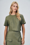 Blusa Details PU Feminina Acostamento Deep Olive