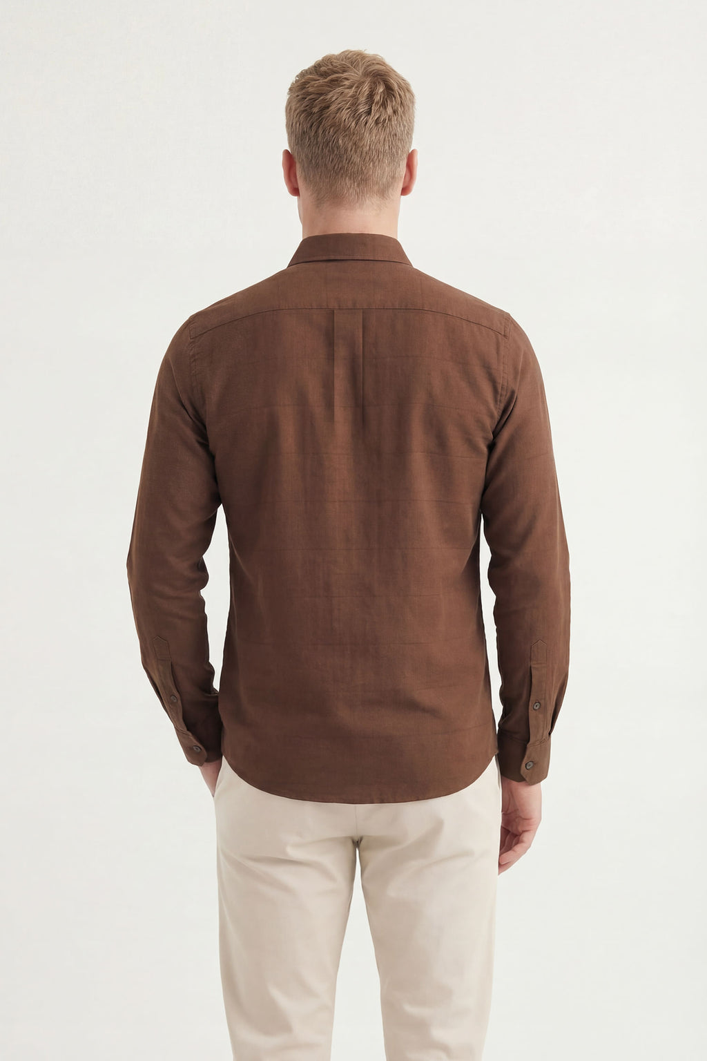 Camisa Manga Longa Social Casual Masculina Acostamento Marrom