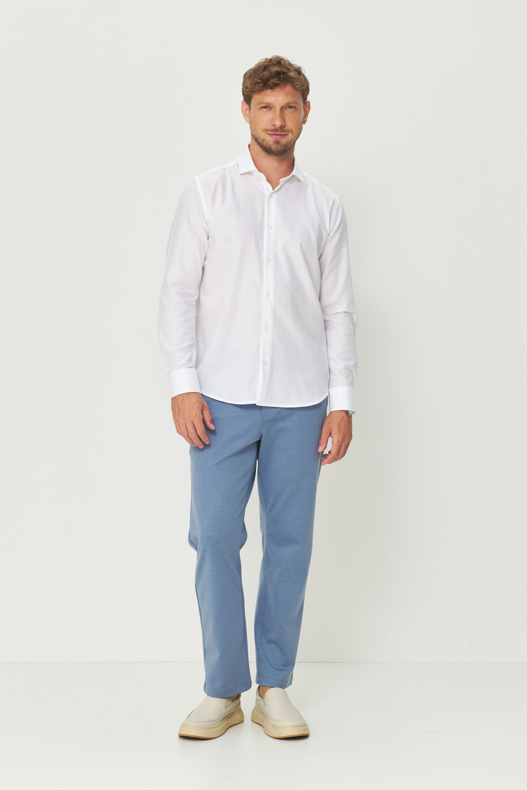 Camisa Scrivania Manga Longa Masculina Acostamento Branco
