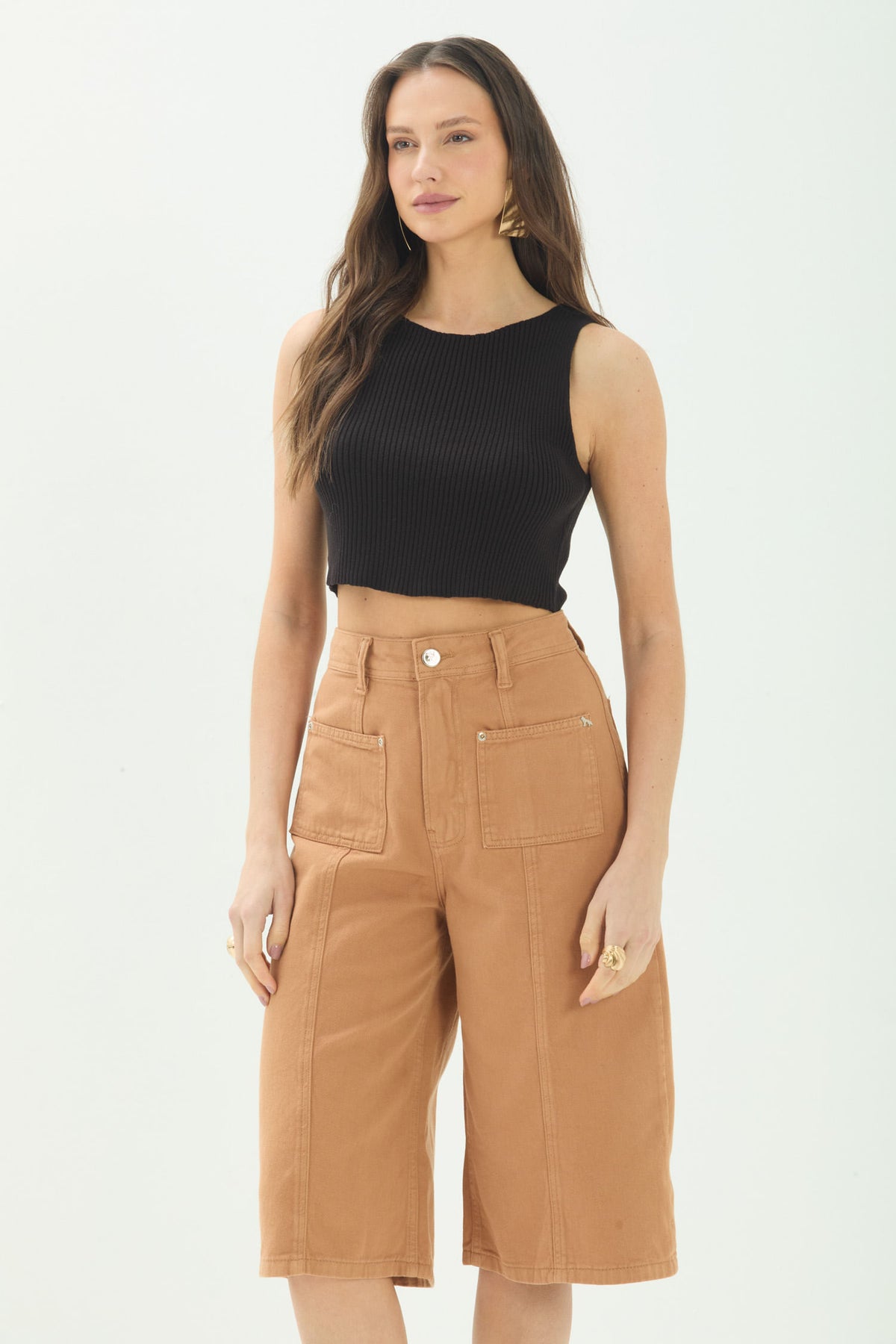 Jorts Sarja Cintura Alta Utilitário ACT Feminino Fendi