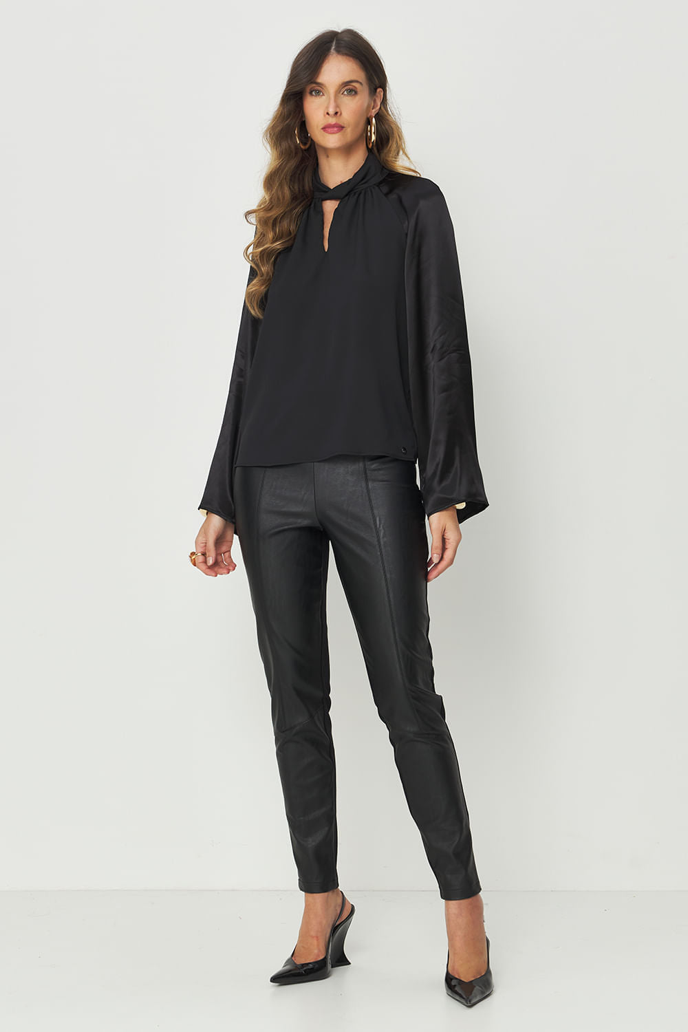 Calça PU com Nervura ACT Feminina Preto