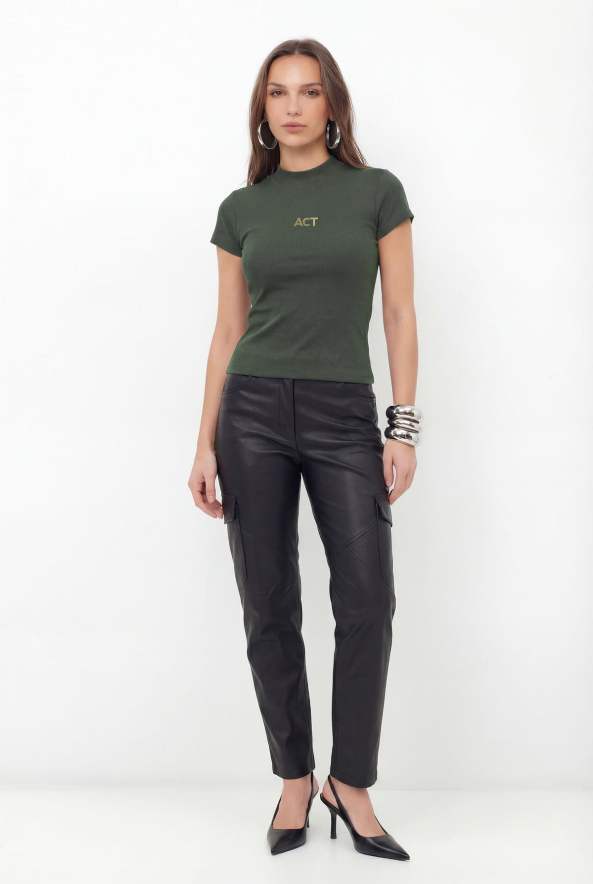 T-Shirt Casual  ACT Feminina Midnight Green