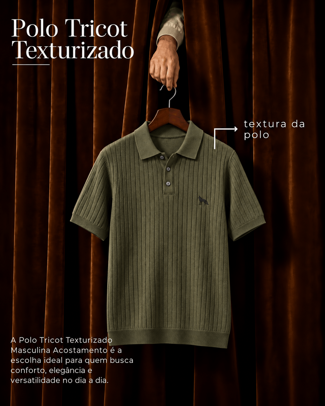 Polo Tricot Texturizado Masculina Acostamento Verde