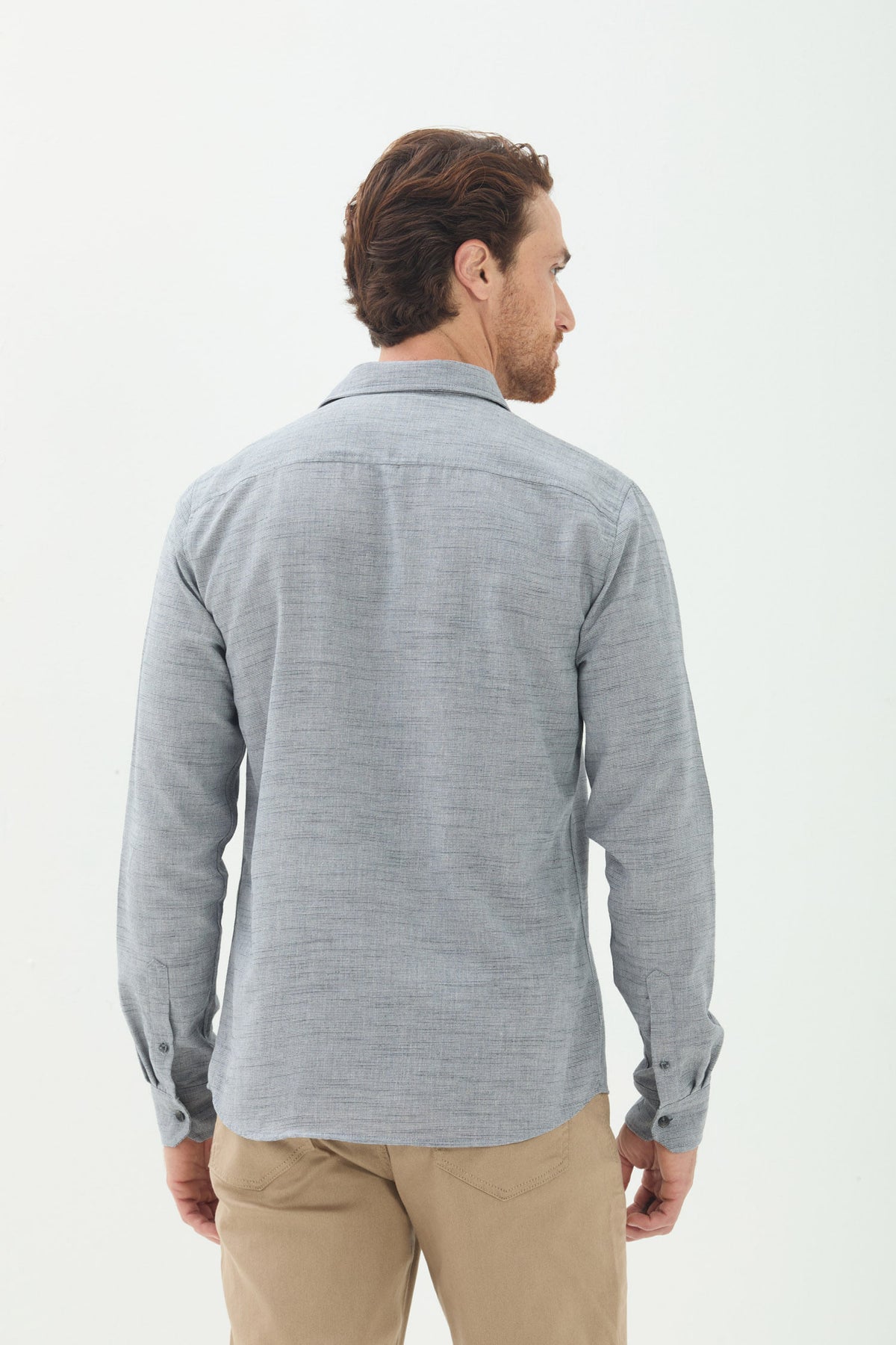 Camisa Manga Longa Casual Masculina Acostamento Mescla C/ Preto