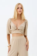Blusa Cropped com Argola Frontal ACT Feminino Sand