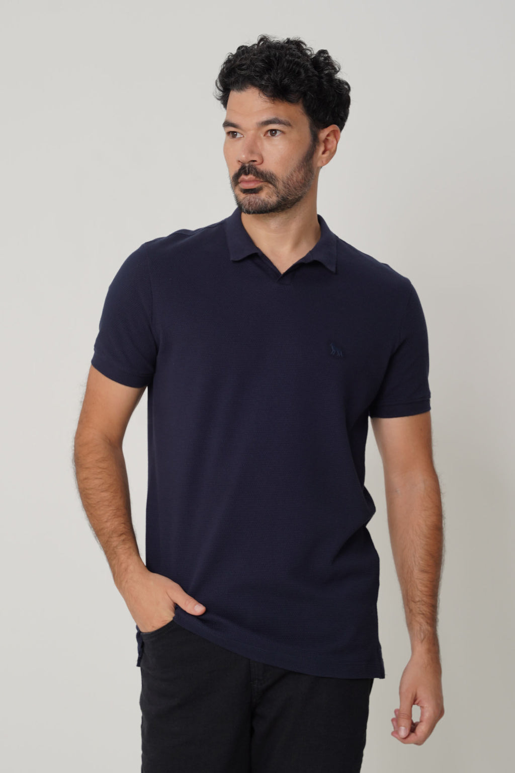 Polo Bordada Signature Masculina Acostamento Marinho