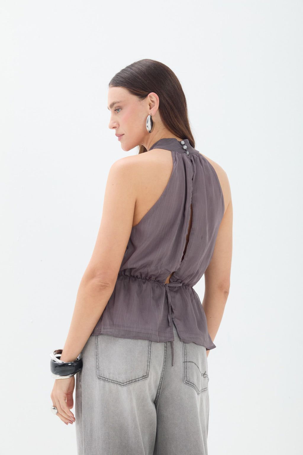 Blusa Frente Única Drapeada ACT Feminina Light Silver