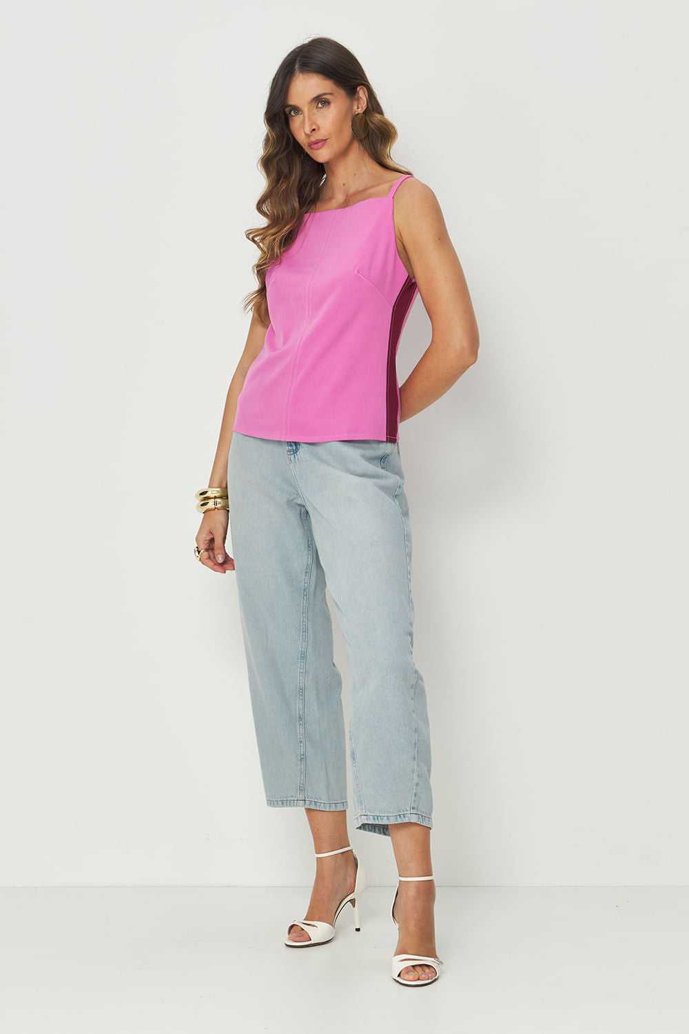 Blusa Bicolor Fashion Feminina Acostamento Pink Paradise C/ Berry