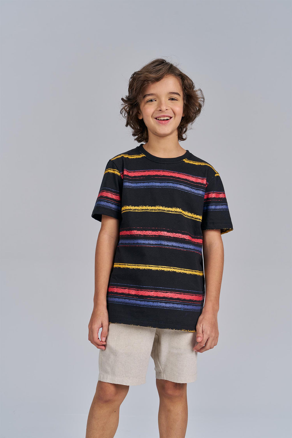 Camiseta Listrada Brush Menino Acostamento Next Listrado Preto