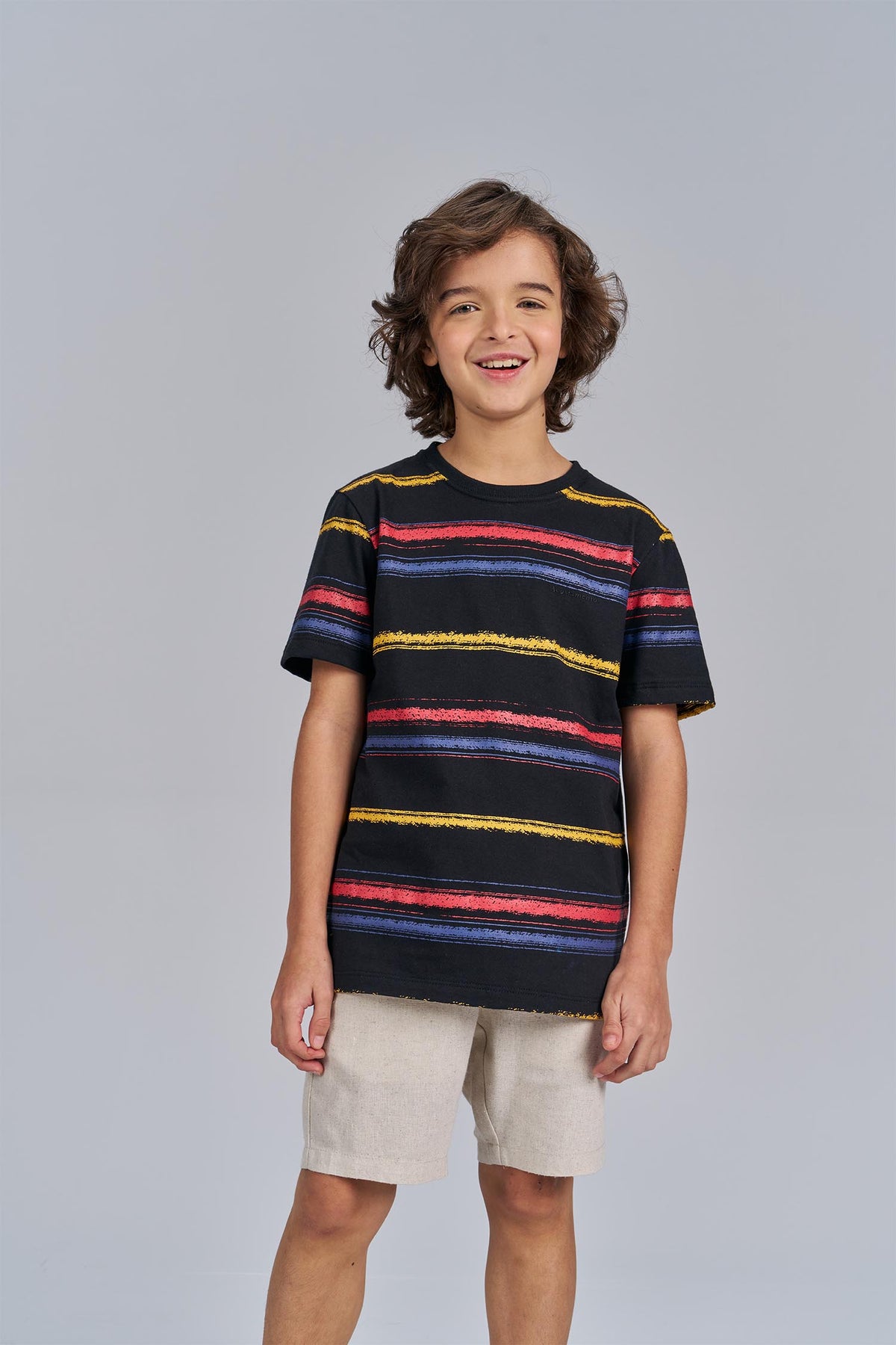 Camiseta Listrada Brush Menino Acostamento Next Listrado Preto