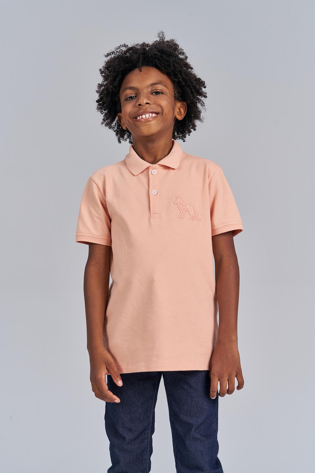 Polo Lobo Menino Acostamento Kids Rosa