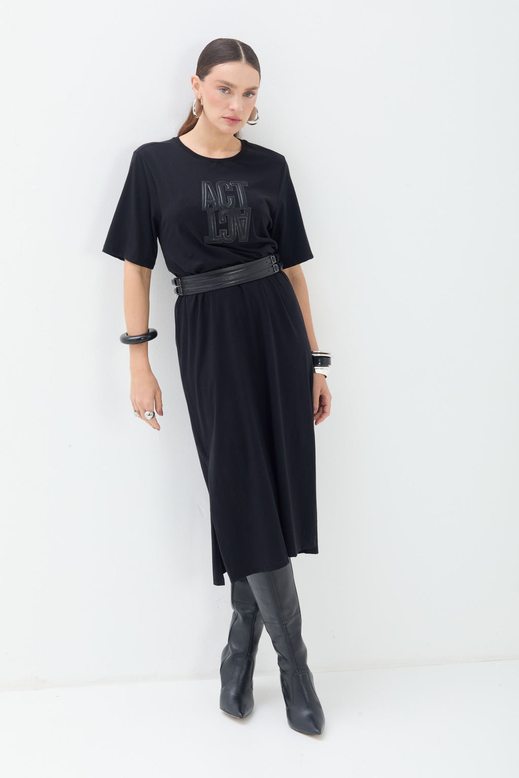 Vestido Maxi T Shirt ACT Feminino Mescla Grafite