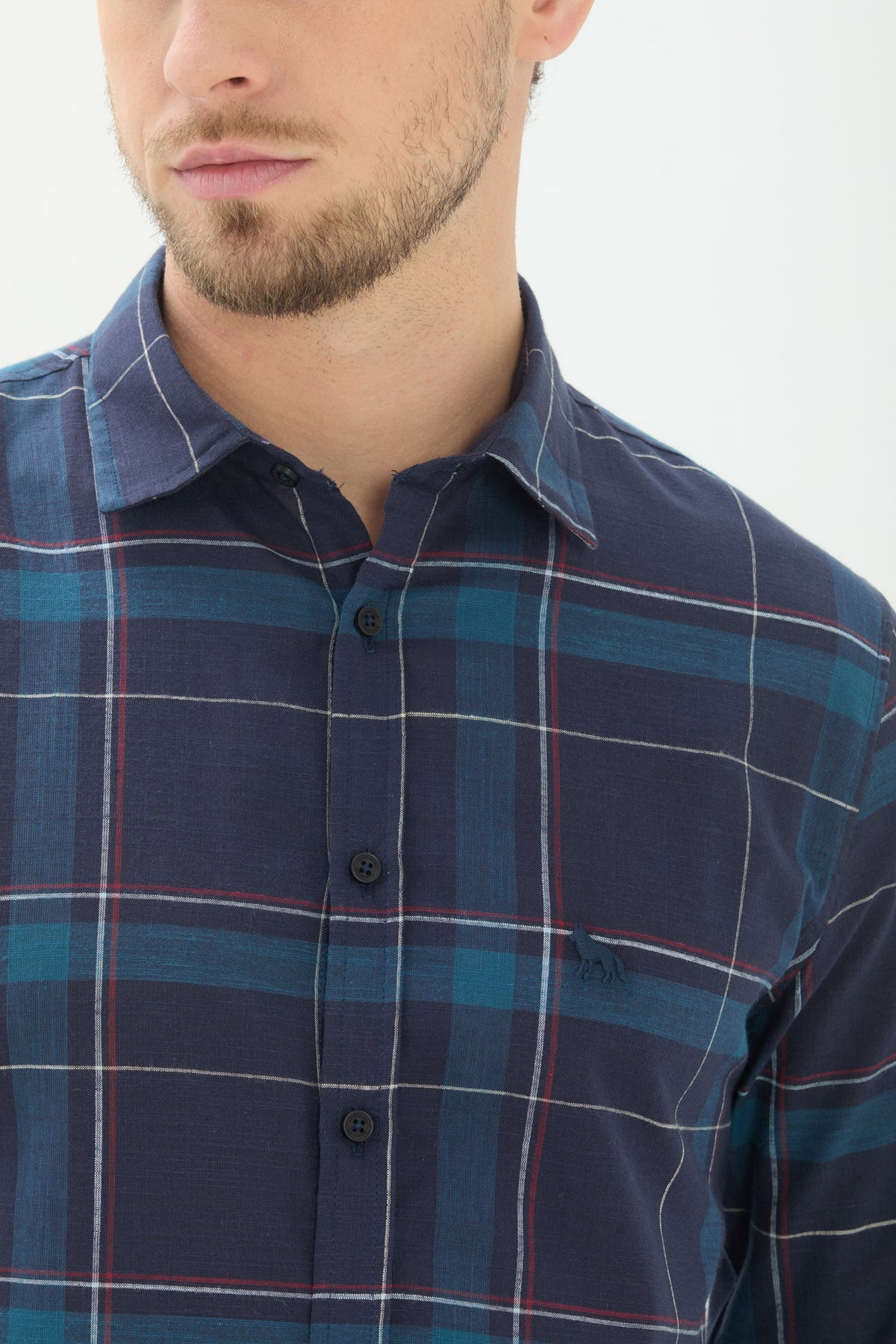 Camisa Xadrez Manga Longa Masculina Acostamento Xadrez Marinho