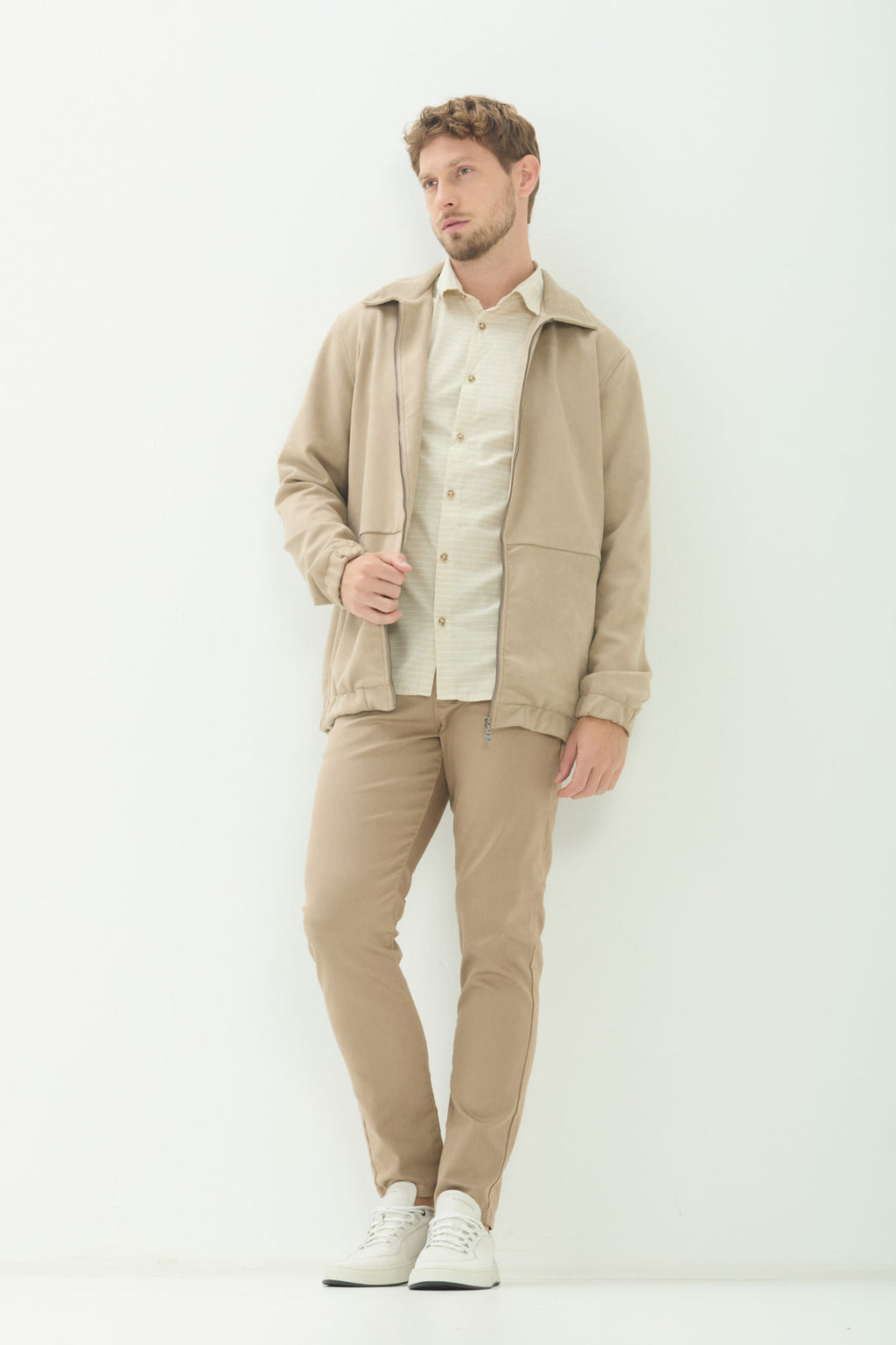 Jaqueta Com Zíper Masculina Acostamento Bege