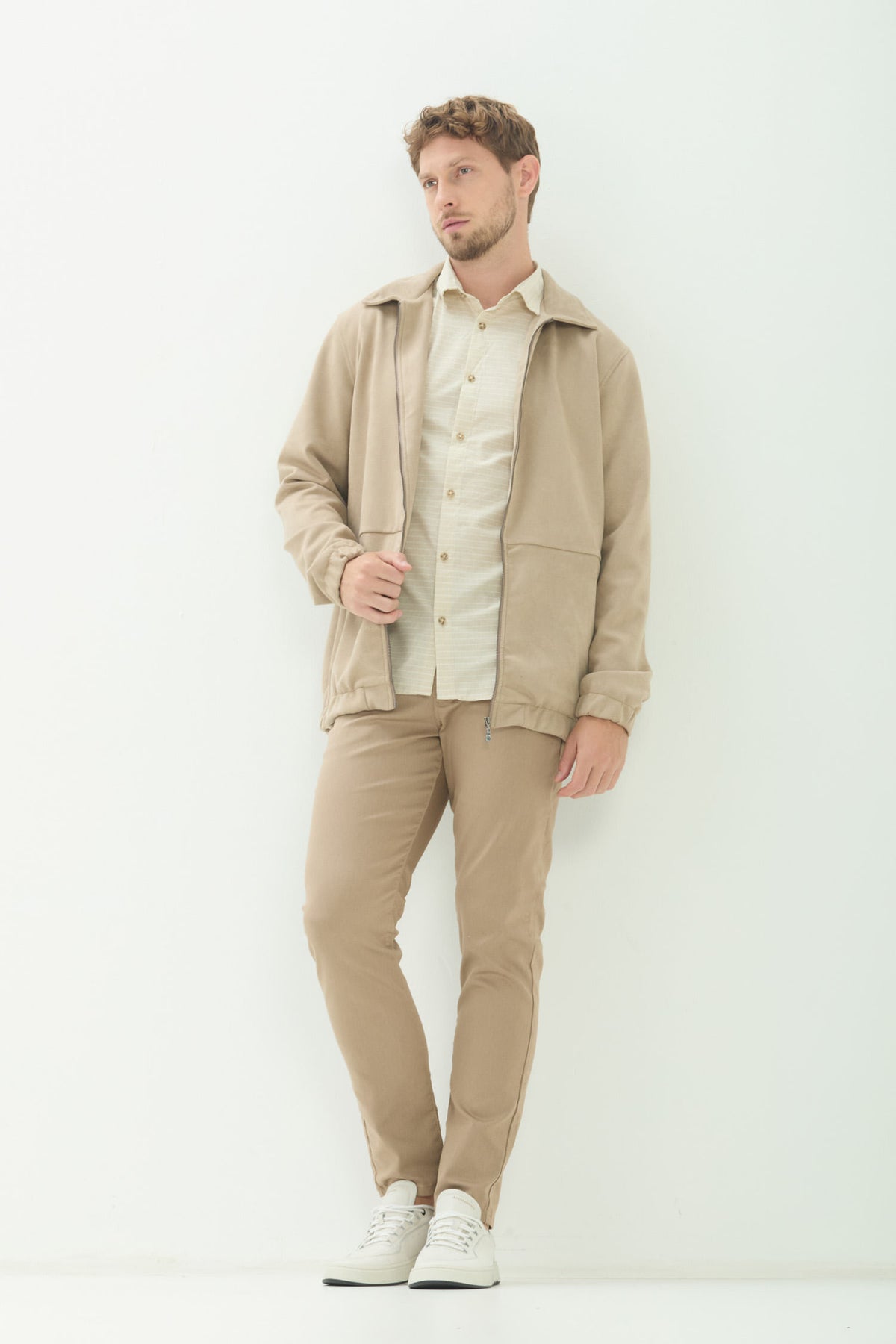 Jaqueta Com Zíper Masculina Acostamento Bege