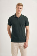 Polo Casual Gola Clássica Masculina Acostamento Verde Folhagem