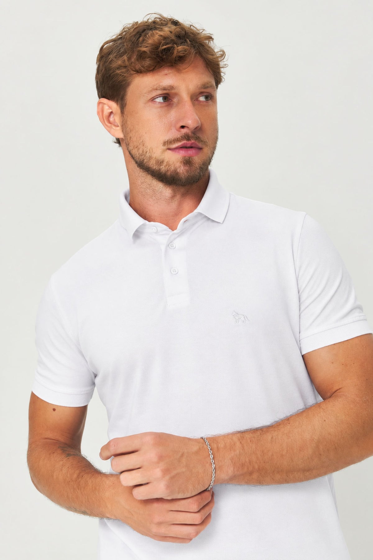 Polo Pima Masculina Acostamento Branco