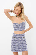 Top Corset Tweed Muse Feminino Inblanche Azul C/ Off White