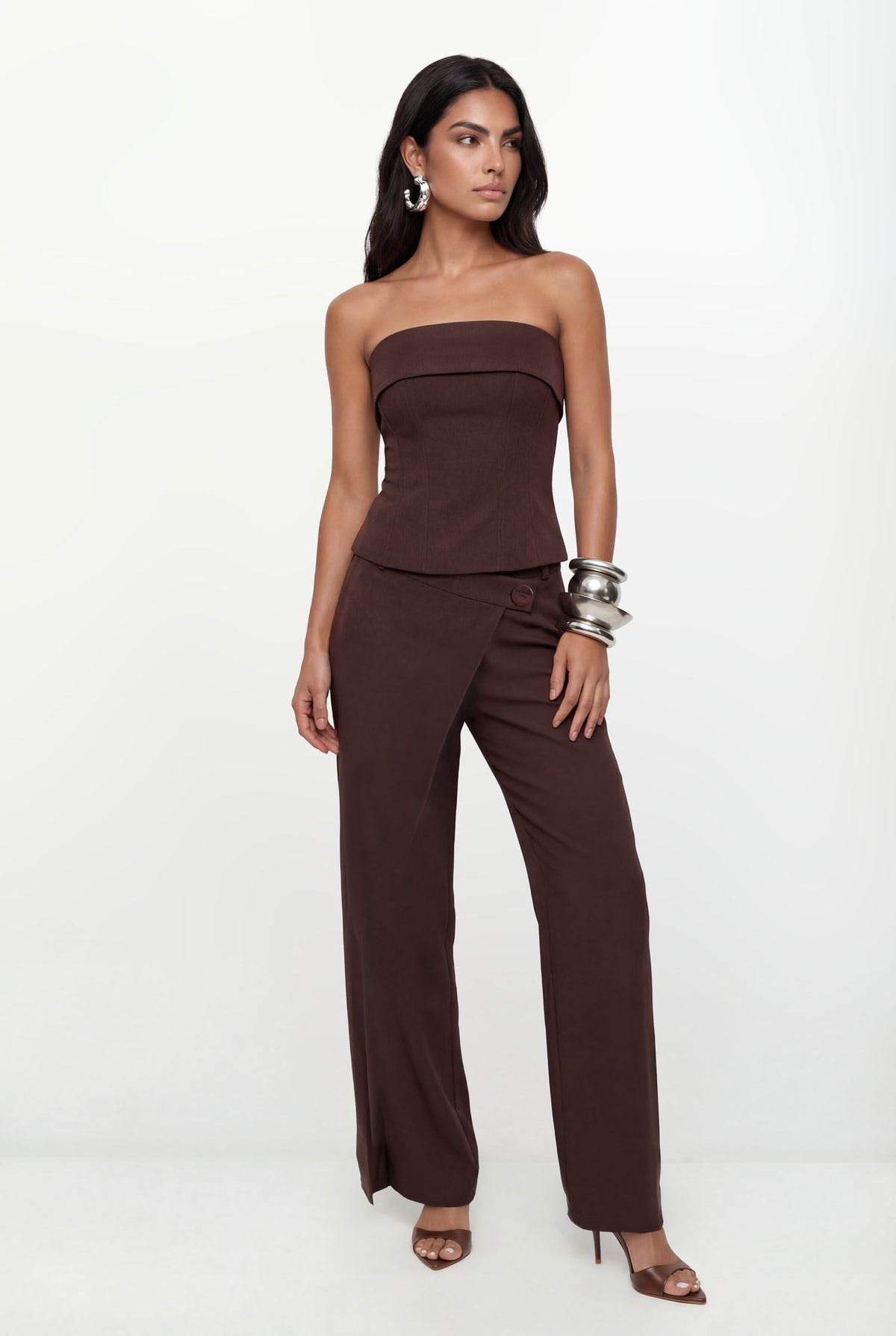 Blusa Estruturada Pala Sobreposta ACT Feminina Deep Brown