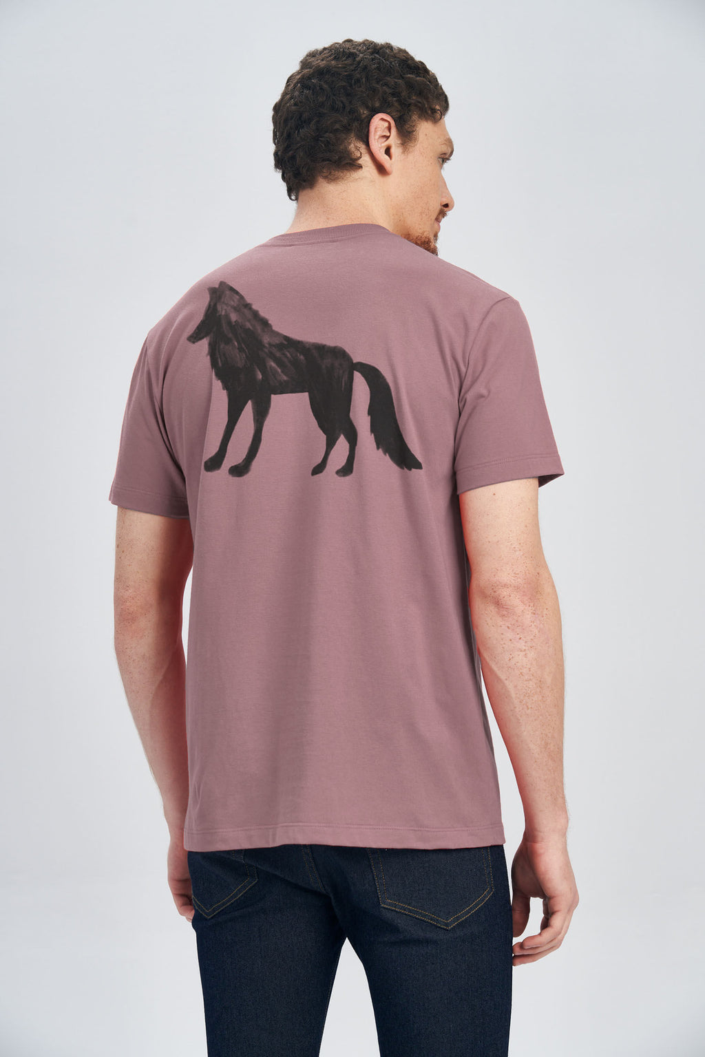 Camiseta Lobo Costas Masculina Oversize Acostamento Rosa Antigo